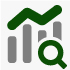 Bar chart icon with a magnifying glass, representing data analysis or market research.