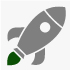 A simple gray rocket icon with a green flame at the bottom, symbolizing launch or space exploration.